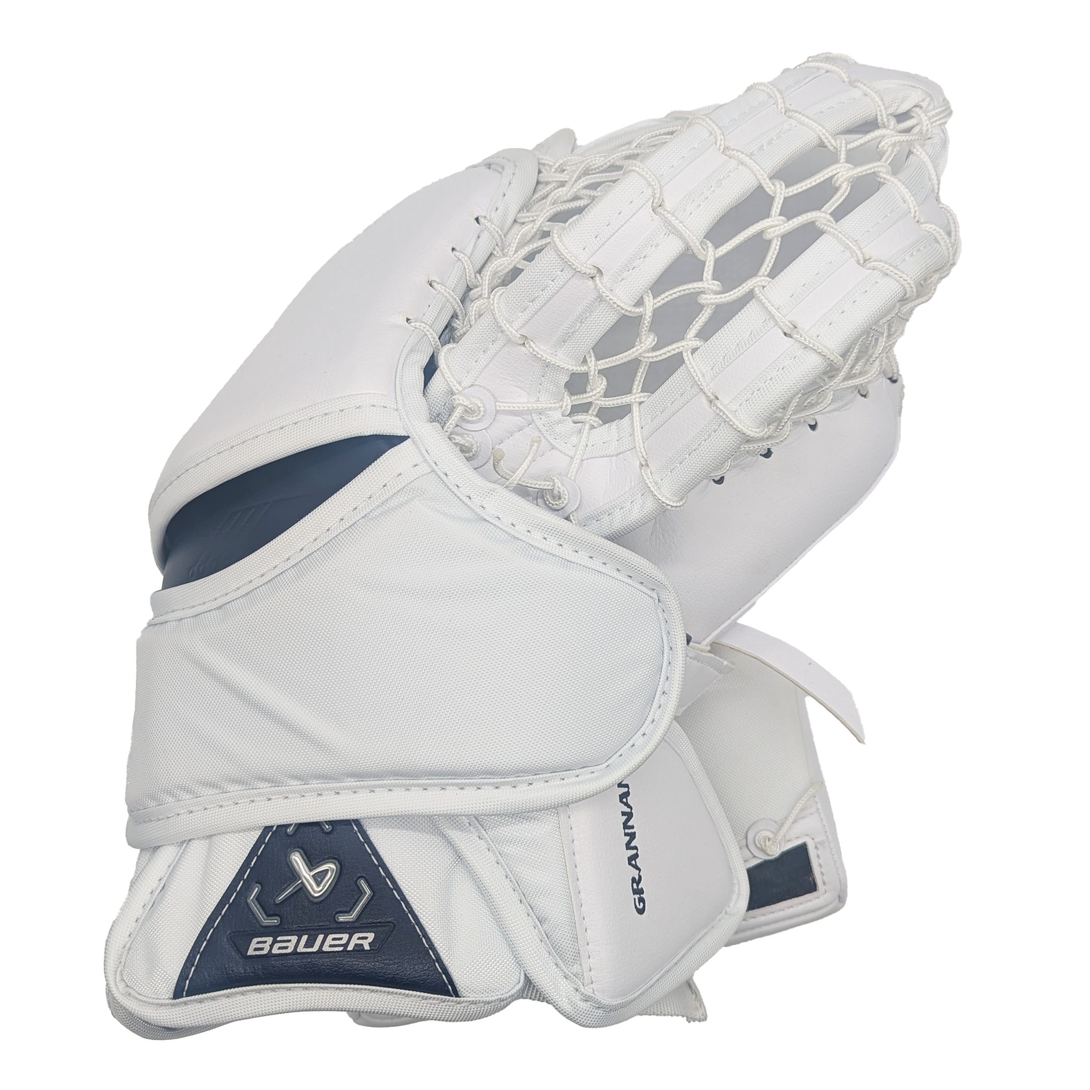 Bauer Vapor Hyperlite - Nouveau gant de gardien senior Pro Stock (blanc/bleu marine)